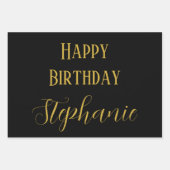 Happy Birthday Name Monogram Gold Schwarz-weiß Geschenkpapier Set (Vorderseite 3)