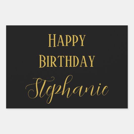 Happy Birthday Name Monogram Gold Schwarz-weiß Geschenkpapier Set (Vorderseite 3)