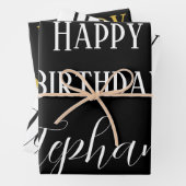Happy Birthday Name Monogram Gold Schwarz-weiß Geschenkpapier Set (Beispiel)