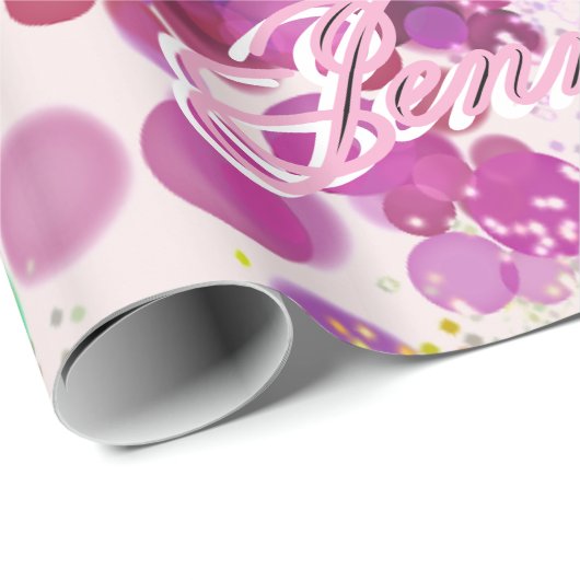 Happy Birthday Name Multicolor Abstrakt Bokeh Geschenkpapier (Rolleneckpunkt)