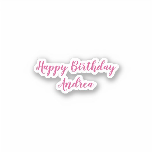 Happy Birthday Name Niedlich Pink White Girly Chic Aufkleber (Vorderseite)