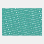 Happy Birthday Name Pattern Blau Aquamarin Geschenkpapier Set (Vorderseite 3)