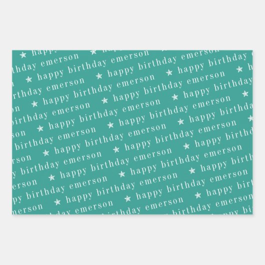 Happy Birthday Name Pattern Blau Aquamarin Geschenkpapier Set (Vorderseite 3)