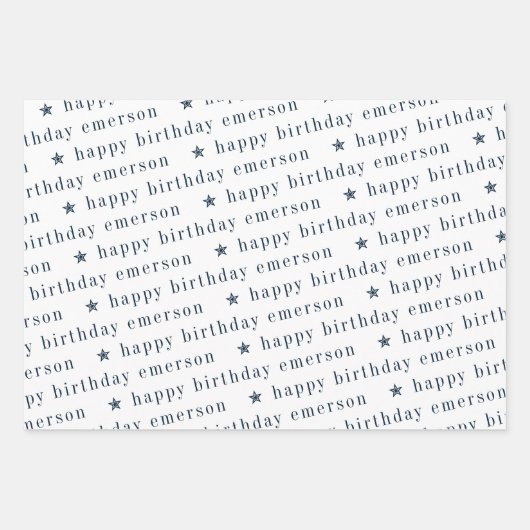 Happy Birthday Name Pattern Blau Aquamarin Geschenkpapier Set (Vorderseite 2)