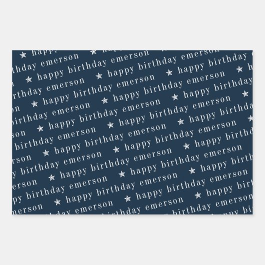 Happy Birthday Name Pattern Blau Aquamarin Geschenkpapier Set (Vorderseite)
