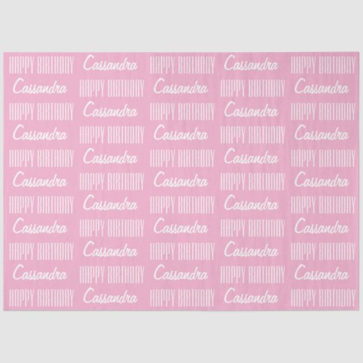 Happy Birthday Name Pink Tissue Paper Seidenpapier (Vorderseite)