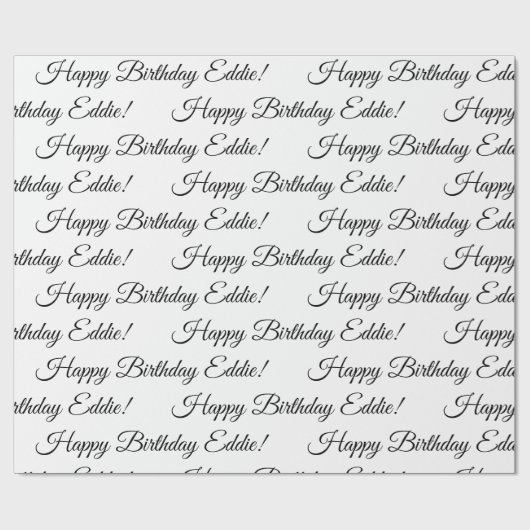 Happy Birthday Name Schwarz-weiß Personalize Geschenkpapier (Flach)