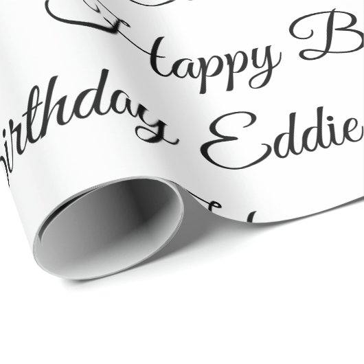 Happy Birthday Name Schwarz-weiß Personalize Geschenkpapier (Rolleneckpunkt)