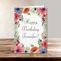 Happy Birthday Name Summer Blume Poppies Floral