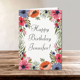 Happy Birthday Name Summer Blume Poppies Floral Karte