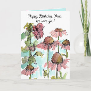 Happy Birthday Nana Pink Wildblumen Wasserfarbe Karte