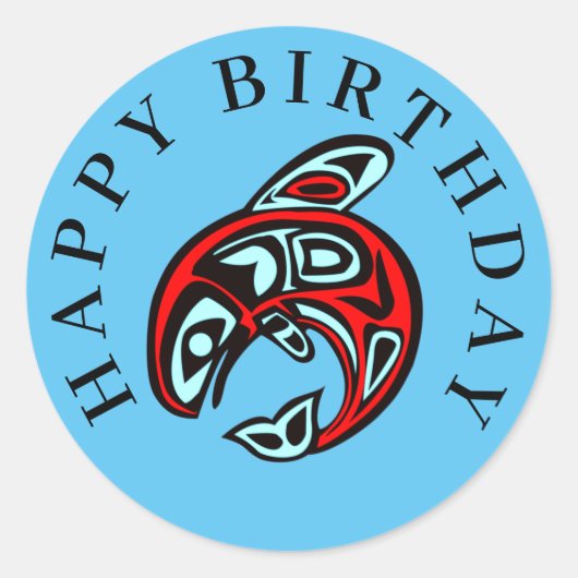 Happy Birthday Native Orca Art Killer Whale Runder Aufkleber (Vorderseite)