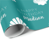 Happy Birthday | Nautic Seashell Beach Name Geschenkpapier (Rolleneckpunkt)
