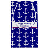 Happy Birthday Nautical Red White and Blue Anchors Kleine Geschenktüte (Rückseite)