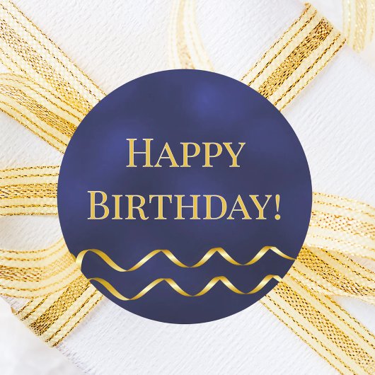 Happy Birthday navy blue gold decor Runder Aufkleber