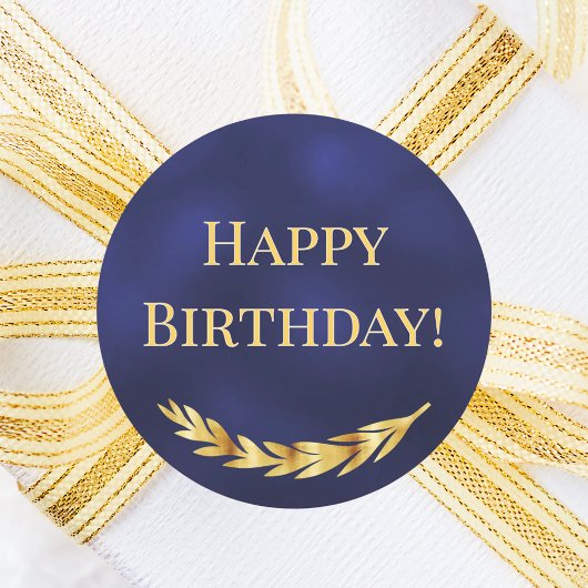 Happy Birthday navy blue gold decor Runder Aufkleber