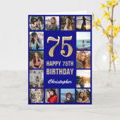 Happy Birthday Navy Blue & Gold Foto Collage Karte (Gelbe Blume)