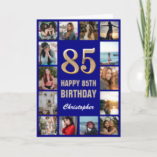 Happy Birthday Navy Blue & Gold Foto Collage Karte