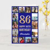 Happy Birthday Navy Blue & Gold Foto Collage Karte (Gelbe Blume)