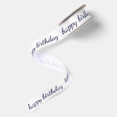 Happy Birthday Navy Blue Script Typografie Satinband (Rückseite)