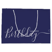 Happy Birthday Navy Blue White Elegant  Große Geschenktüte (Rückseite)
