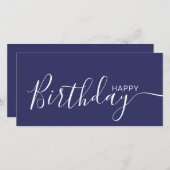 Happy Birthday Navy Blue White Modern Flat Card (Vorne/Hinten)