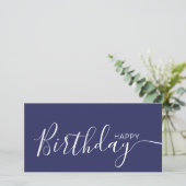 Happy Birthday Navy Blue White Modern Flat Card (Stehend Vorderseite)