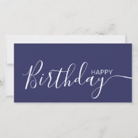 Happy Birthday Navy Blue White Modern Flat Card