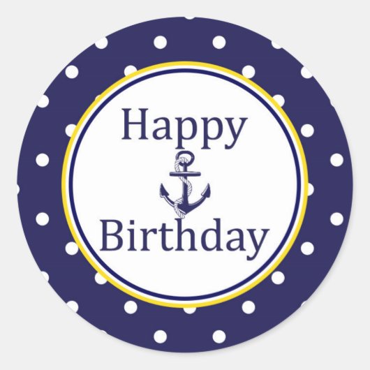 Happy Birthday Navy sticker,- Nautical Yellow - Runder Aufkleber (Vorderseite)