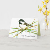 Happy Birthday Neighbor Chickadee Bird Karte (Gelbe Blume)