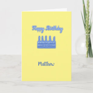 Happy Birthday Neon Blue Text mit Cake Custom Karte