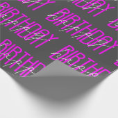 Happy Birthday Neon Pink auf Grau Geschenkpapier (Ecke)