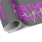 Happy Birthday Neon Pink auf Grau Geschenkpapier (Rolleneckpunkt)