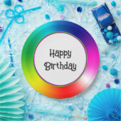 Happy Birthday Neon Rainbow Vortex Pappteller (Party)