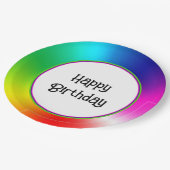 Happy Birthday Neon Rainbow Vortex Pappteller (Schrägansicht)