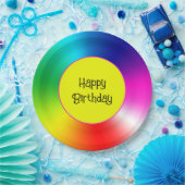 Happy Birthday Neon Rainbow Vortex Pappteller (Party)
