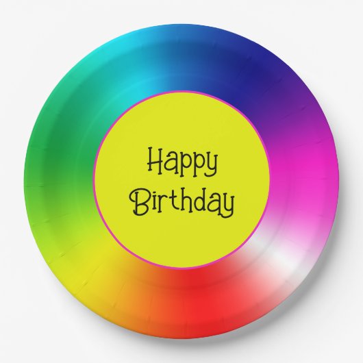 Happy Birthday Neon Rainbow Vortex Pappteller (Vorderseite)