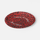 Happy Birthday Neon Red Glitzer Leopard Pappteller (Schrägansicht)