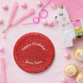Happy Birthday Neon Red Glitzer Pappteller (Party)