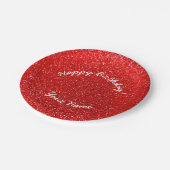 Happy Birthday Neon Red Glitzer Pappteller (Schrägansicht)
