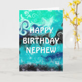 Happy Birthday Nephew | Blau, Aquamarin und schwar Karte (Gelbe Blume)