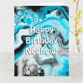 Happy Birthday Nephew | Blaue und weiße Blasen Karte (Gelbe Blume)