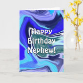 Happy Birthday Nephew | Blauer und weißer Marmor Karte (Gelbe Blume)