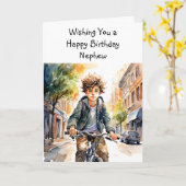Happy Birthday Nephew | Junge auf dem Fahrrad in d Karte (Gelbe Blume)