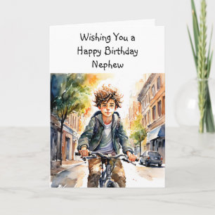 Happy Birthday Nephew   Junge auf dem Fahrrad in d Karte
