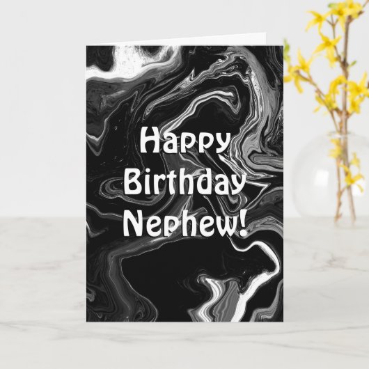 Happy Birthday Nephew | Schwarzer und weißer Marmo Karte (Gelbe Blume)