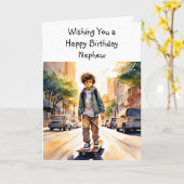 Happy Birthday Nephew | Skateboarder Karte (Gelbe Blume)