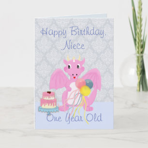 Happy Birthday Niece, Niedlich Pink Dragon Cartoon Karte