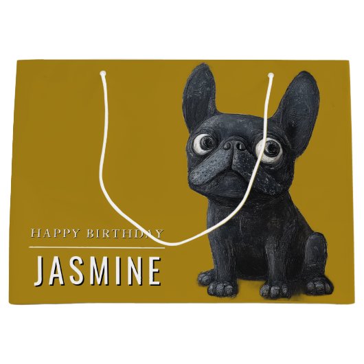 Happy Birthday Niedlich Black Frenchie Mustard Yel Große Geschenktüte (Vorderseite)