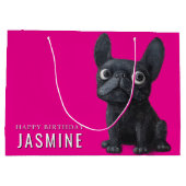 Happy Birthday Niedlich Black Frenchie Pink Große Geschenktüte (Rückseite)
